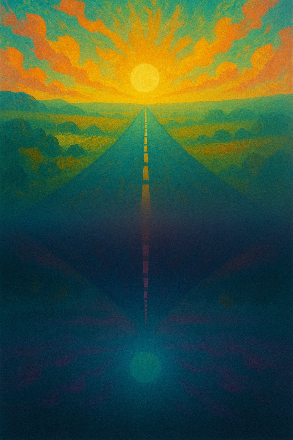Painterly sunrise over an open road